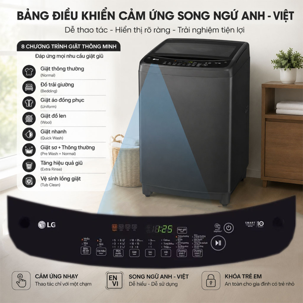 Máy giặt lồng đứng LG Inverter T2310VBTN 10Kg - Hàng chính hãng