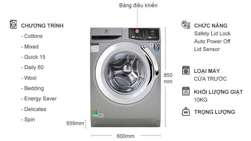 Máy giặt lồng ngang Electrolux EWF1023BESA - Hàng chính hãng