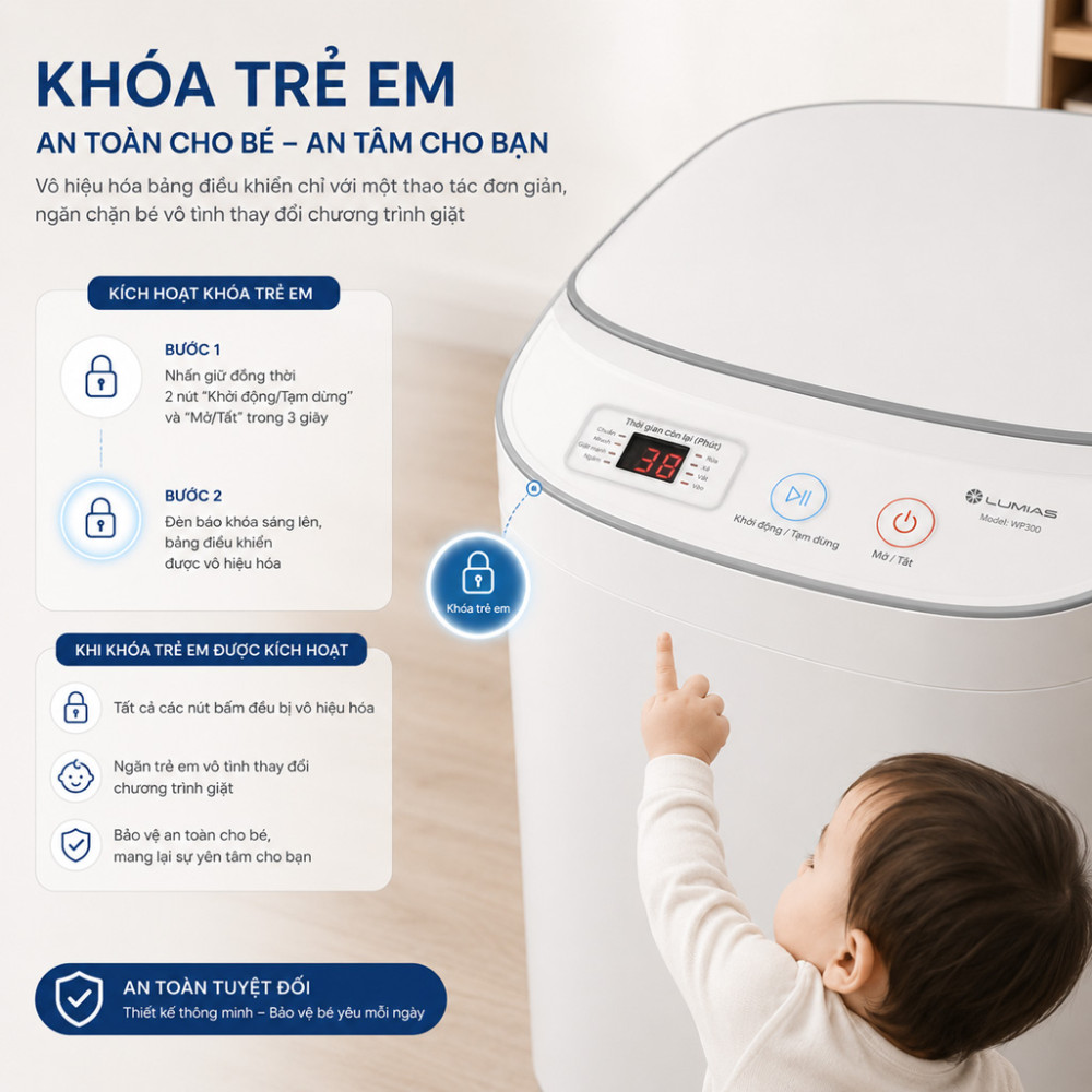 Máy giặt Lumias 3kg WS030 - Hàng chính hãng