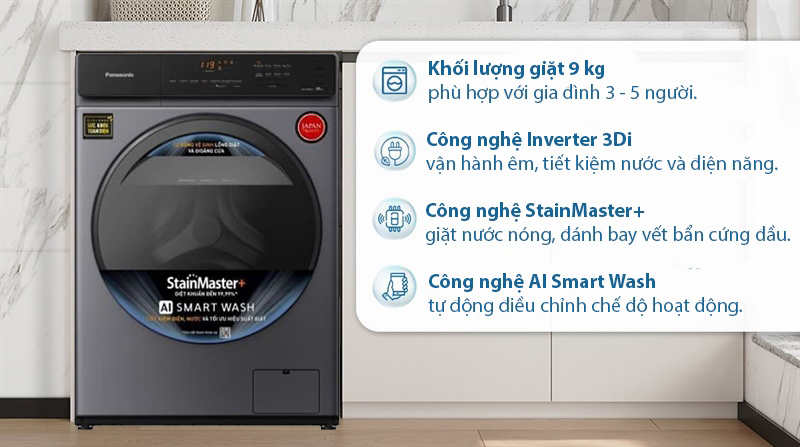 Máy giặt Panasonic inverter 9 kg NA-V90FA1LVT - Hàng chính hãng