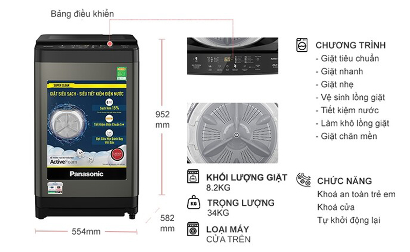 Máy giặt Panasonic 8.2 kg NA-F82Y01DRV - Hàng chính hãng