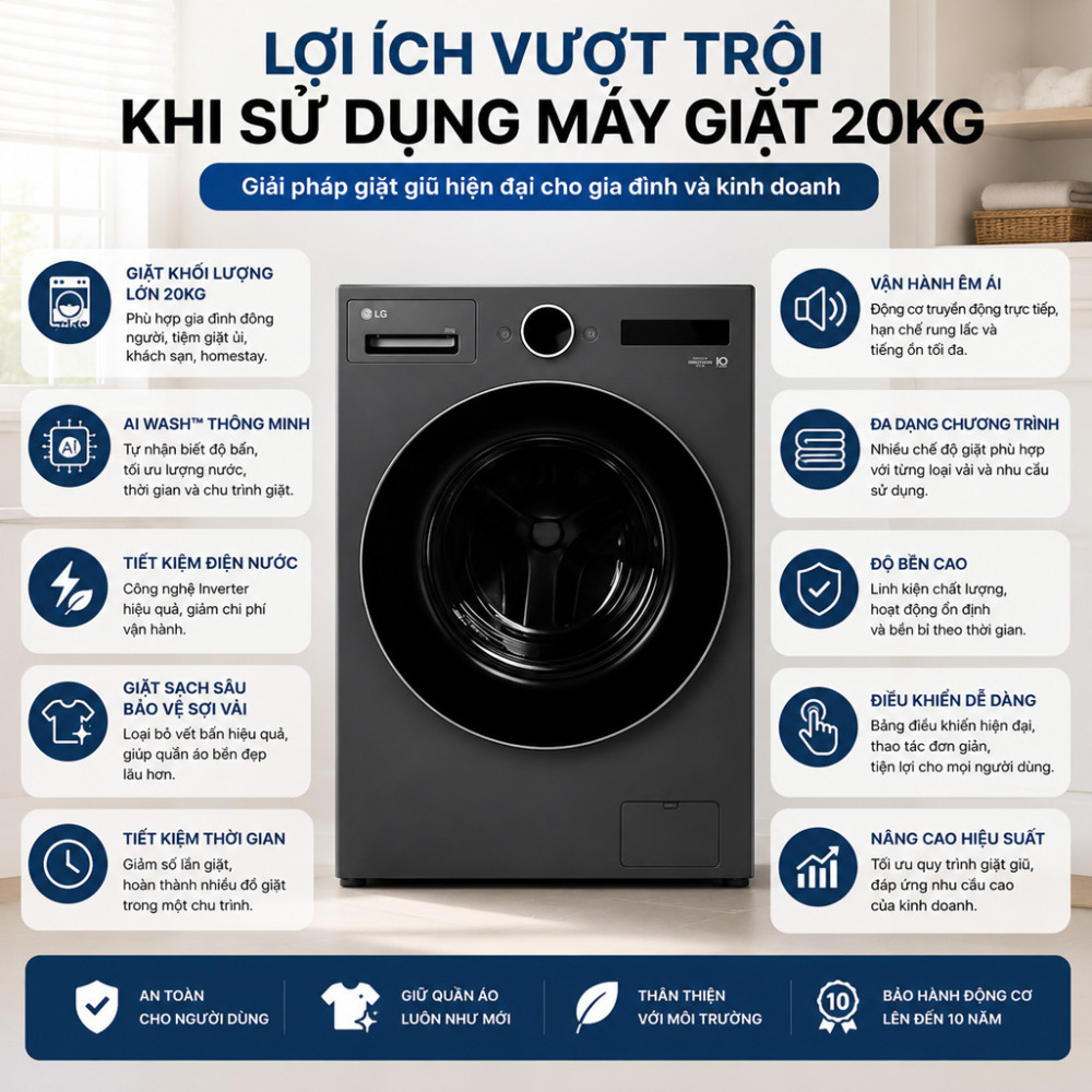 Máy giặt lồng ngang LG Inverter 20kg F2520SNTKA - Hàng chính hãng