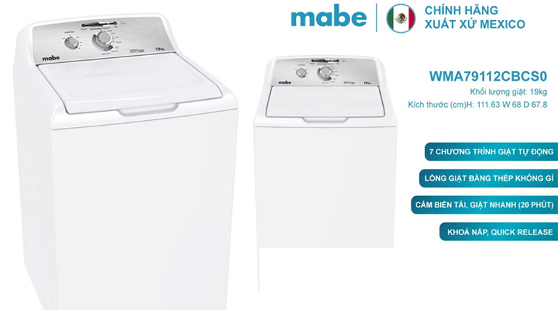 Máy giặt quần áo Mabe WMA79112CBCS0 - Hàng chính hãng