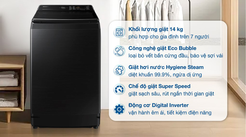 Máy giặt Samsung Inverter WA14CG5886BDSV - Hàng chính hãng