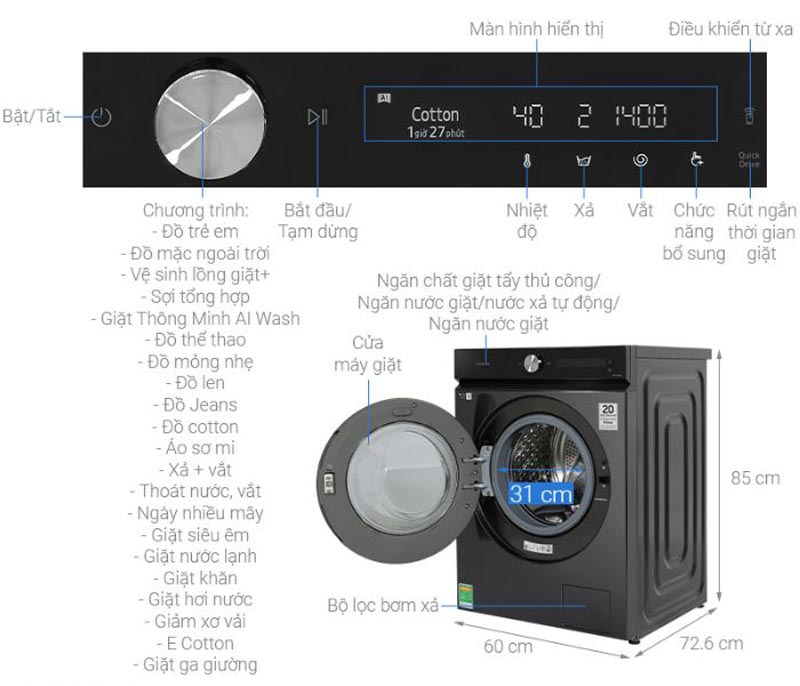 Máy giặt Samsung inverter WW14BB944DGBSV (14kg) - Hàng chính hãng