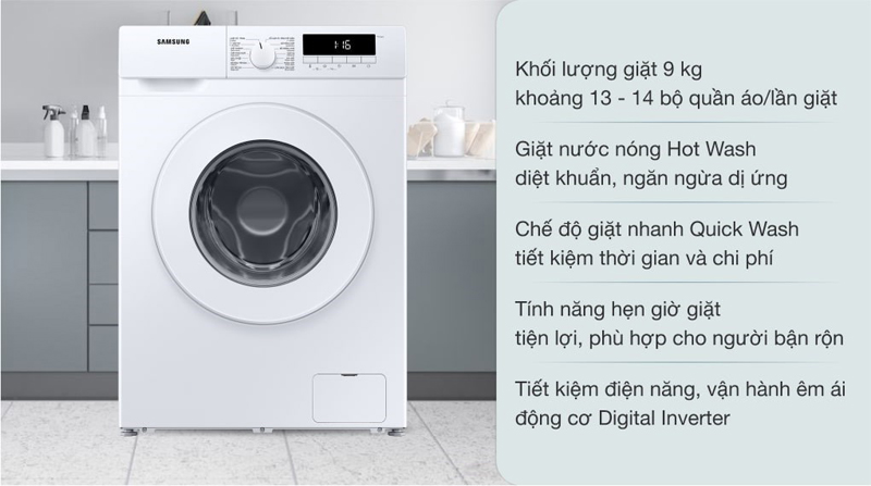 Máy giặt Samsung Inverter 9 kg WW90T3040WW/SV - Hàng chính hãng
