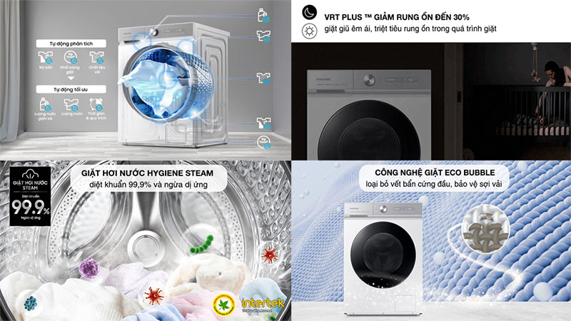 Máy giặt sấy Bespoke AI Inverter giặt 12kg - sấy 8kg Samsung WD12BB944DGHSV - Hàng chính hãng