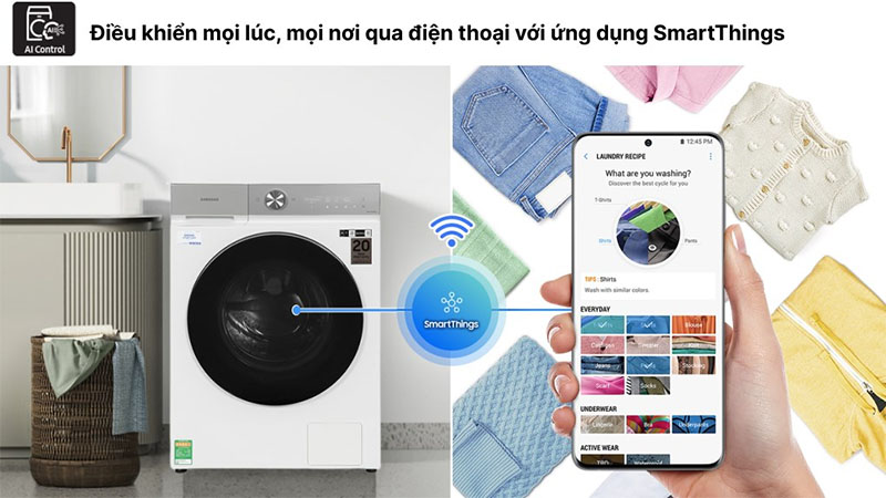 Máy giặt sấy Bespoke AI Inverter giặt 12kg - sấy 8kg Samsung WD12BB944DGHSV - Hàng chính hãng