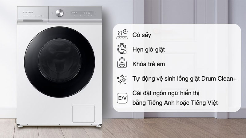Máy giặt sấy Bespoke AI Inverter giặt 12kg - sấy 8kg Samsung WD12BB944DGHSV - Hàng chính hãng