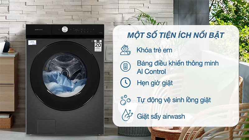 Máy giặt sấy Bespoke AI Inverter giặt 21kg - sấy 12kg Samsung WD21B6400KV/SV - Hàng chính hãng