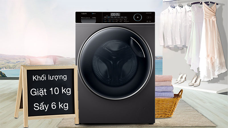 Máy giặt sấy Inverter giặt 10 kg - sấy 6 kg Aqua AQD-AH1000G.PS - Hàng chính hãng