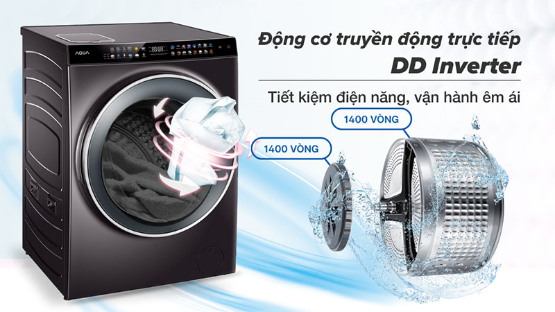 Máy giặt sấy Inverter giặt 15 kg - sấy 10 kg Aqua AQD-DH1500G.PP - Hàng chính hãng
