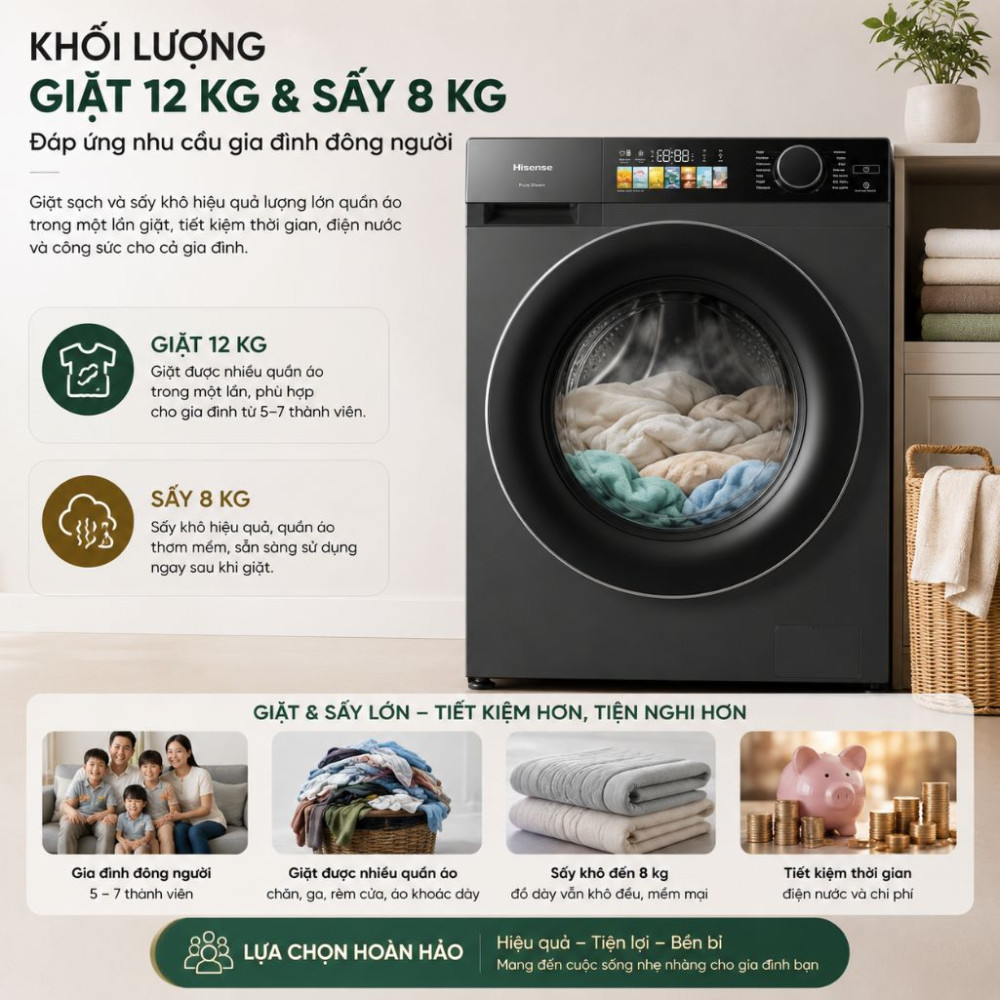 Máy giặt sấy Hisense WD120M5 - Hàng chính hãng