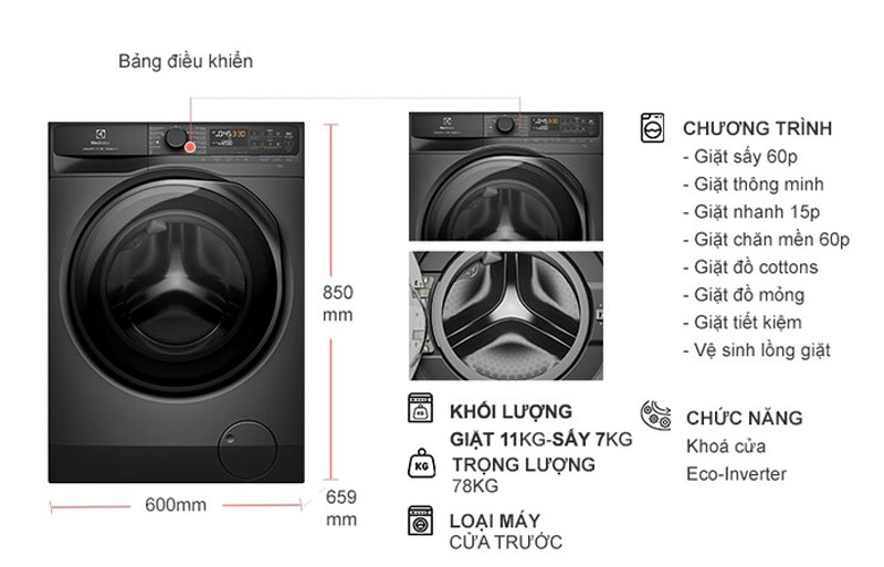 Máy giặt sấy Electrolux UltimateCare 700 EWW1143R7SC - Hàng chính hãng