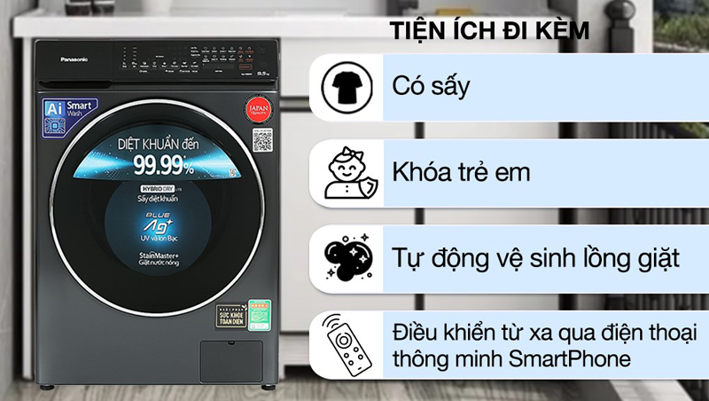 Máy giặt sấy Panasonic Inverter 9.5kg NA-V95FR1BVT - Hàng chính hãng