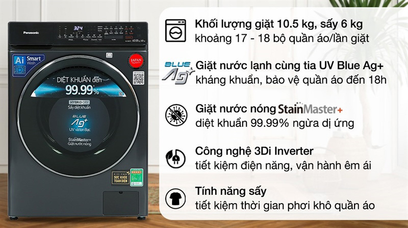 Máy giặt sấy Panasonic NA-S106FR1BV - Hàng chính hãng