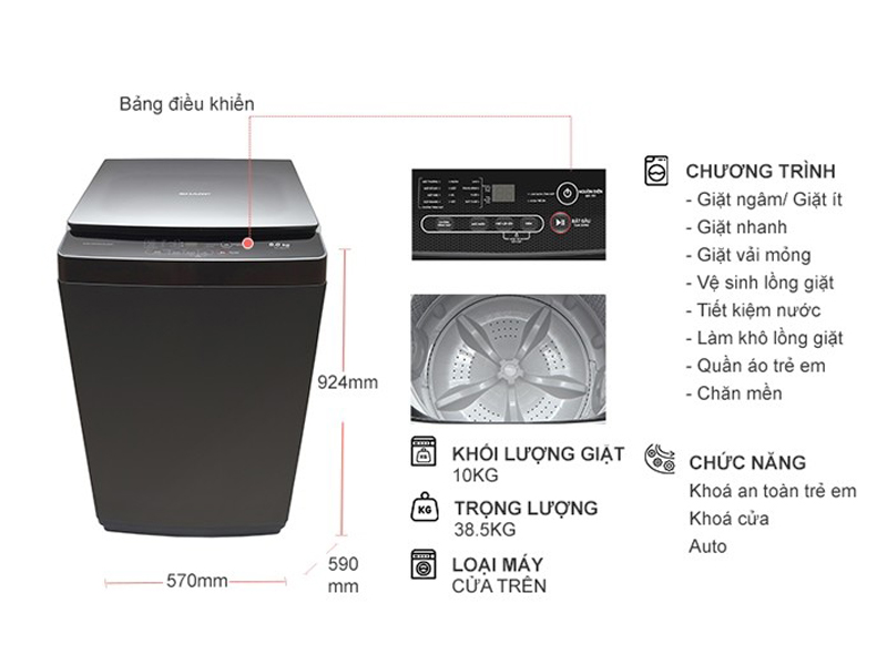 Máy giặt Sharp 10kg ES-Y100HV-S - Hàng chính hãng