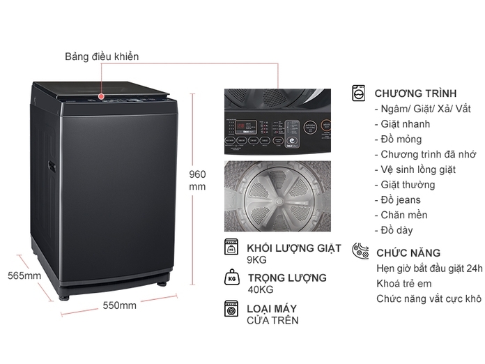 Máy giặt Toshiba Inverter 9 kg AW-DK1000FV - Hàng chính hãng