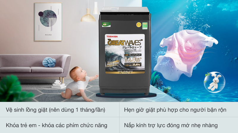 Máy giặt Toshiba Inverter 9 kg AW-DK1000FV - Hàng chính hãng