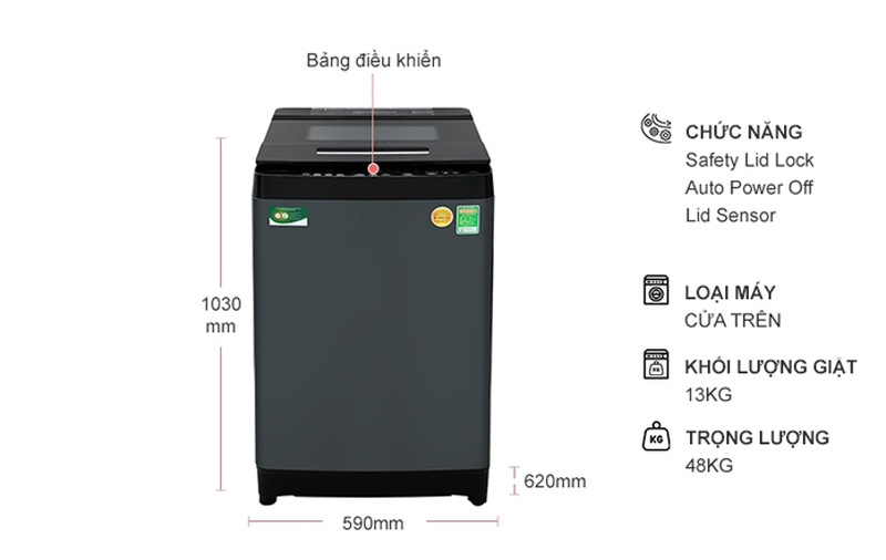 Máy giặt Toshiba Inverter 13 kg AW-DUJ1400GV - Hàng chính hãng