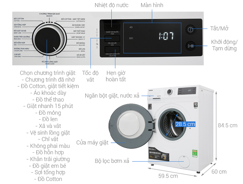 Máy giặt lồng ngang Toshiba TW-BH95S2VWK - Hàng chính hãng