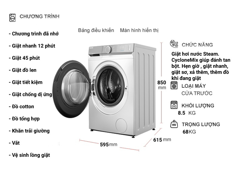 Máy giặt lồng ngang Toshiba Inverter TW-BK95G4V(WS) - Hàng chính hãng