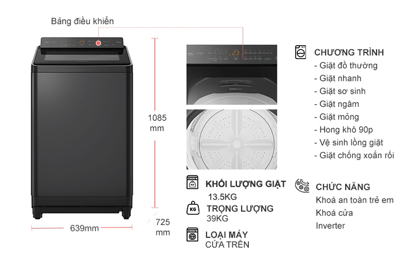 Máy giặt Panasonic Inverter NA-FD135X3BV - Hàng chính hãng