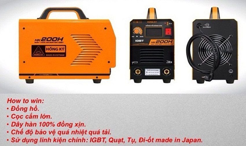 Máy hàn que MMA Inverter Hồng Ký HK200H - Hàng chính hãng