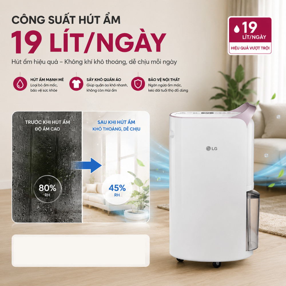 Máy hút ẩm LG Dual Inverter MD19GQGE0.ABAE - Hàng chính hãng