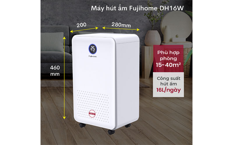 Máy hút ẩm dân dụng Fujihome DH16NW - Hàng chính hãng