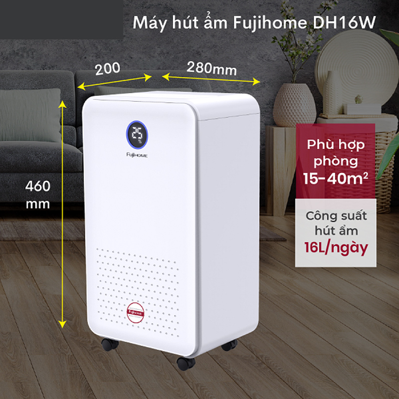 Máy hút ẩm dân dụng Fujihome DH16W - Hàng chính hãng