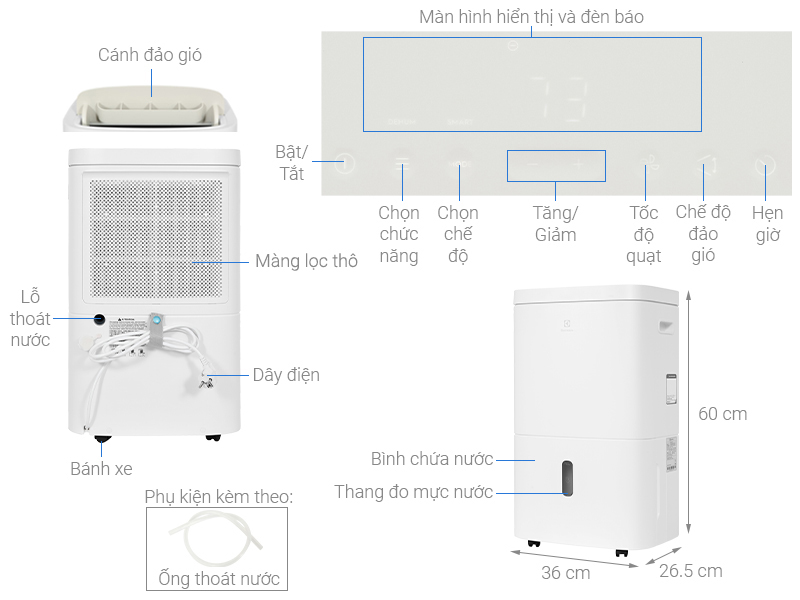 Máy hút ẩm Electrolux EDH10TRBW1 - Hàng chính hãng