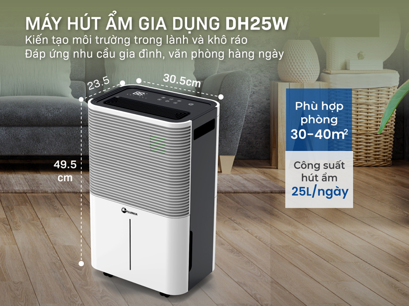 Máy hút ẩm dân dụng Fujihaia DH25W - Hàng chính hãng