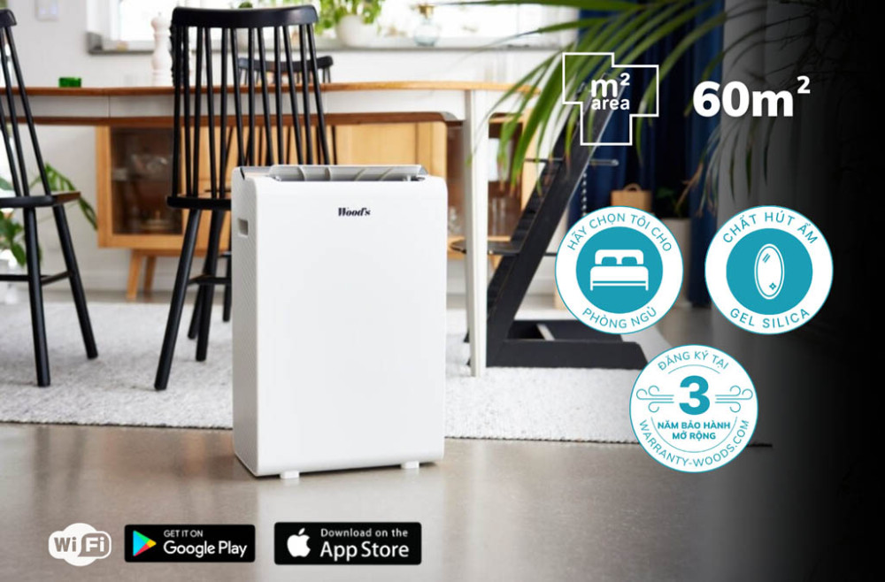 Máy hút ẩm kèm lọc không khí Wood’s WDD90 - Hàng chính hãng