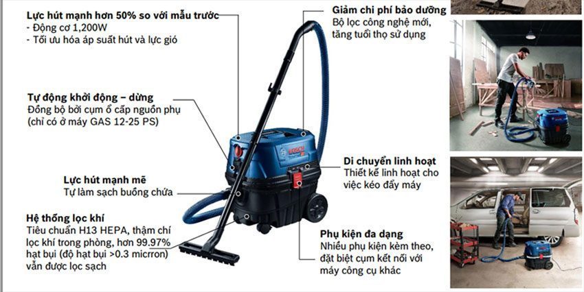 Máy hút bụi công nghiệp Bosch GAS 12-25 PS - Hàng chính hãng