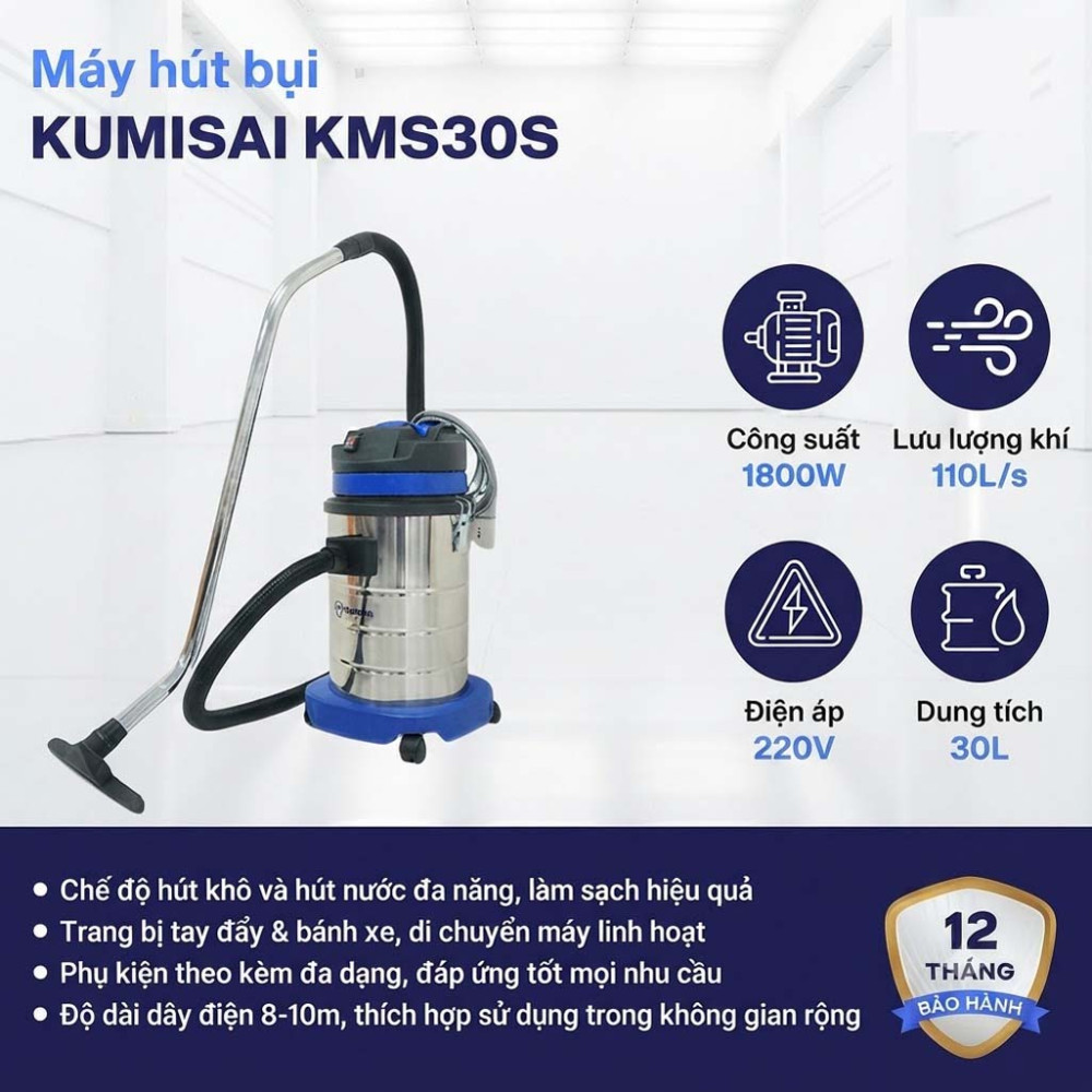 Máy hút bụi công nghiệp Kumisai KMS30S - Hàng chính hãng