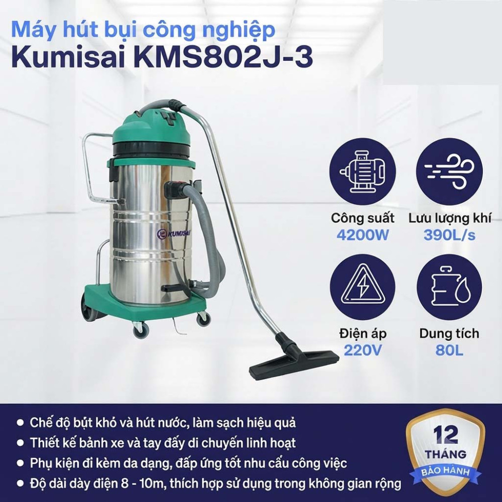 Máy hút bụi công nghiệp Kumisai KMS802J-3 - Hàng chính hãng
