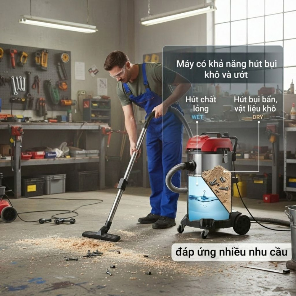 Máy hút bụi công nghiệp khô và ướt Fujihome VC80N - Hàng chính hãng