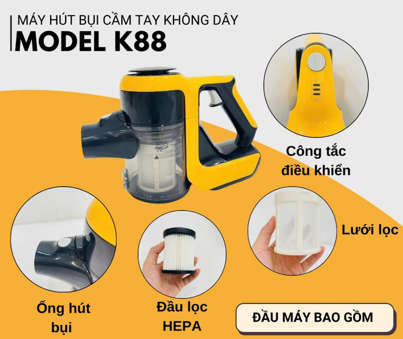 Máy hút bụi không dây Sumika K88 - Hàng chính hãng