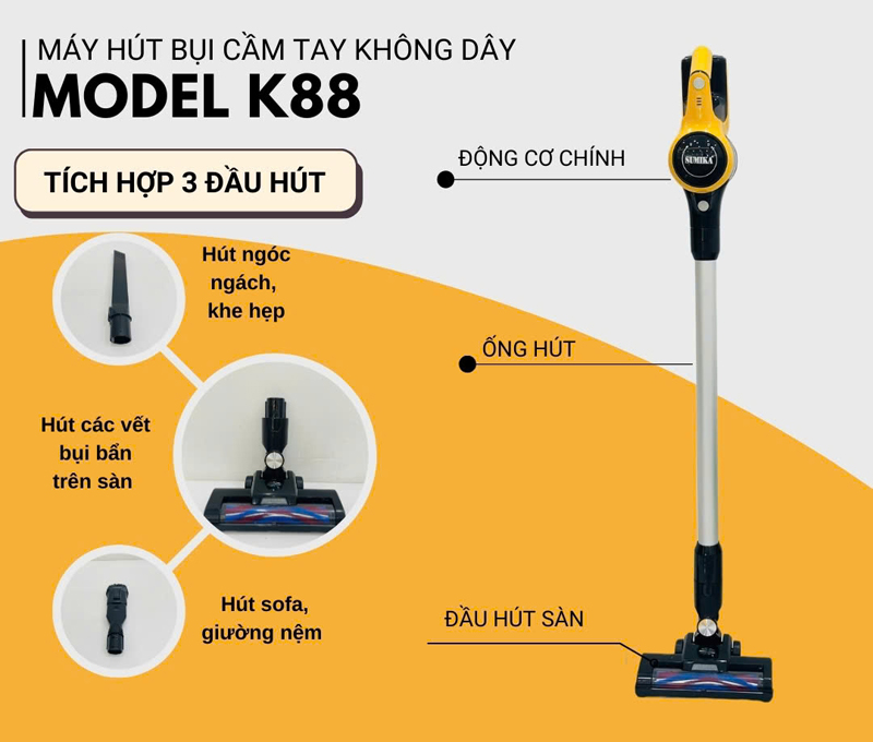 Máy hút bụi không dây Sumika K88 - Hàng chính hãng