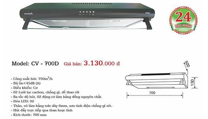 Máy hút mùi Civin CV-700D - Hàng chính hãng