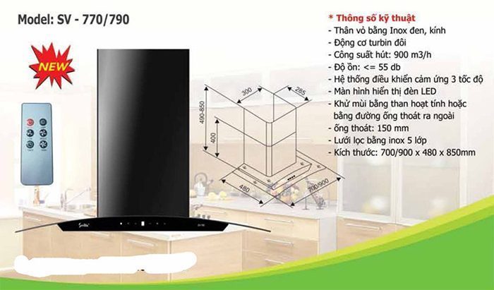 Máy hút khói khử mùi Sevilla SV-770 - Hàng chính hãng