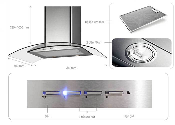 Máy hút mùi Cata GAMMA GLASS 70 - Hàng chính hãng