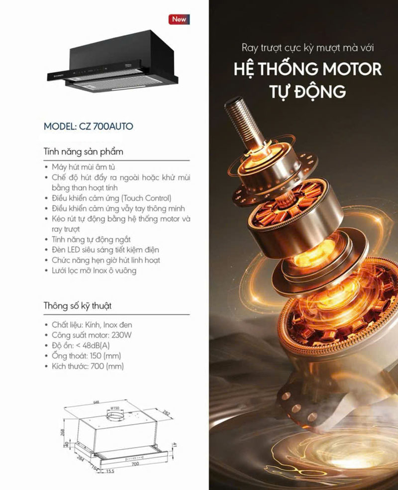 Máy hút mùi âm tủ Canzy CZ-700AUTO - Hàng chính hãng