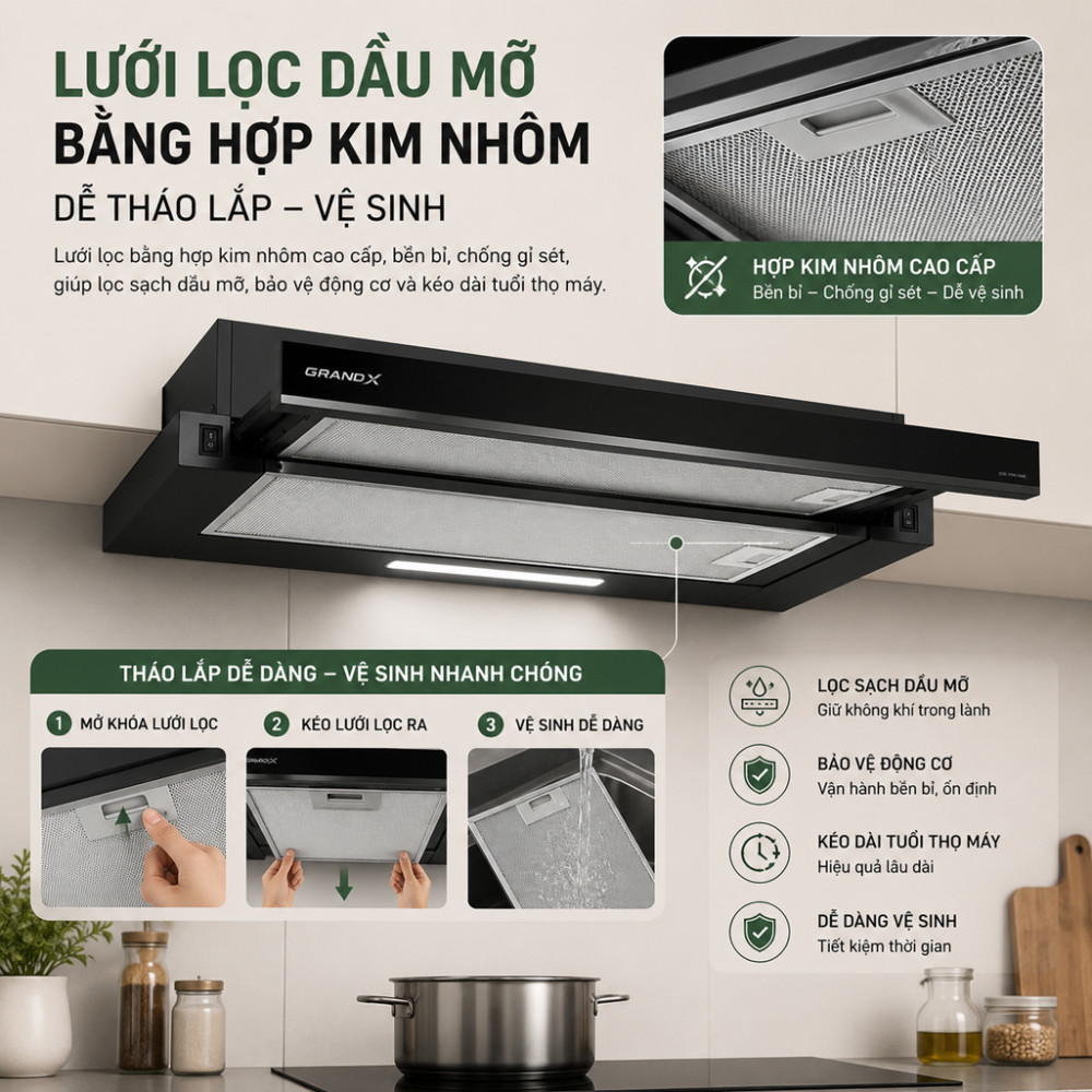 Máy hút mùi âm tủ GrandX GX H60F56B - Hàng chính hãng