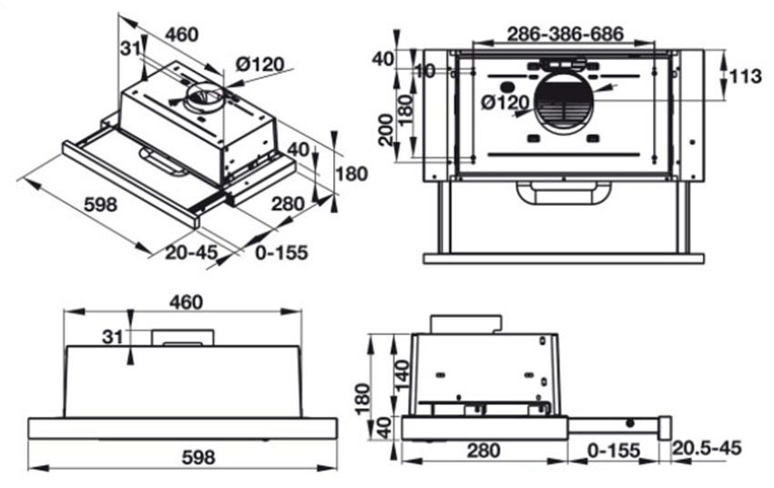 Máy hút mùi âm tủ Hafele HH-TI60D/539.81.083 - Hàng chính hãng