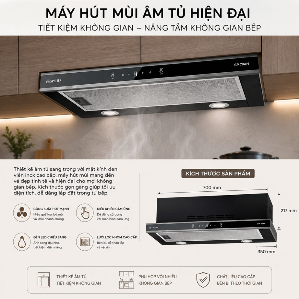 Máy hút mùi âm tủ Spelier SP-70AH - Hàng chính hãng