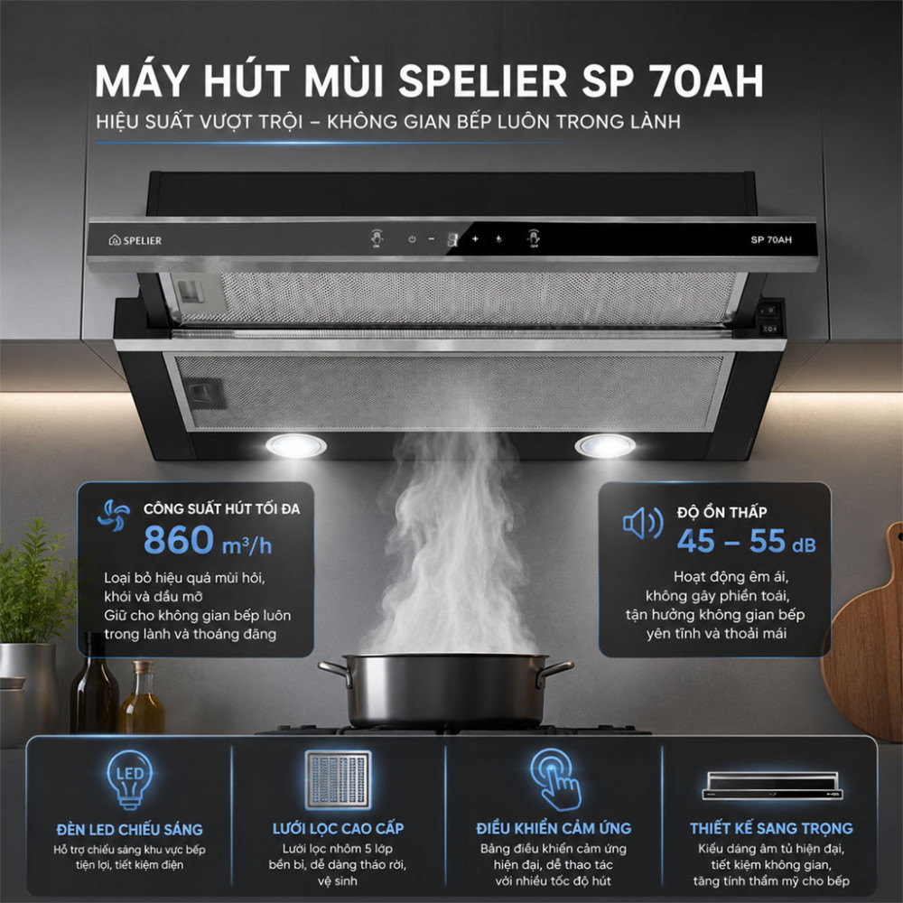 Máy hút mùi âm tủ Spelier SP-70AH - Hàng chính hãng