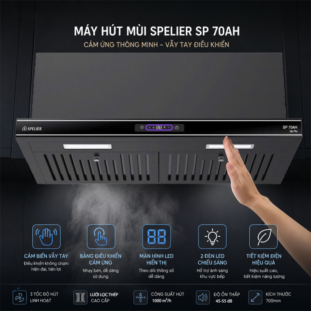 Máy hút mùi âm tủ Spelier SP-70AH Ver Pro - Hàng chính hãng