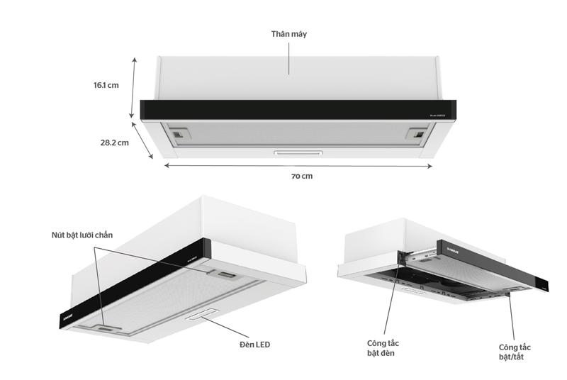 Máy hút mùi âm tủ Sunhouse SHB6128 - Hàng chính hãng